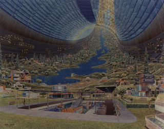 Illustration for article titled NASA's dizzying concept art imagines ribbons of farmland in space